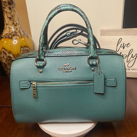 Coach Rowan Satchel - Snake Embossed/Dark Turquoise - Picture 3 of 17
